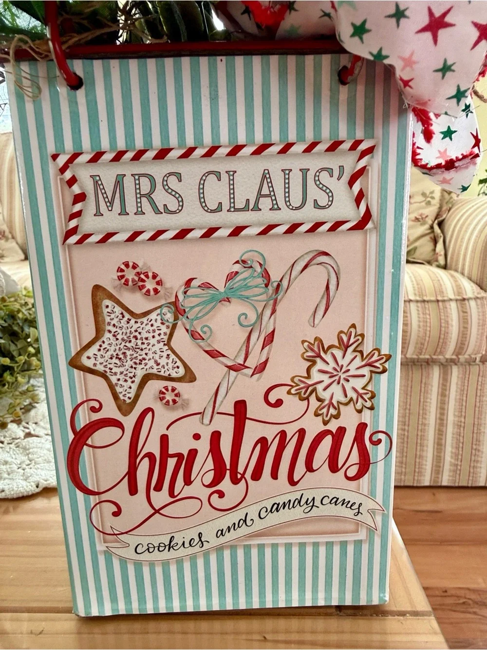 Mrs. Claus Christmas Holiday Cookies & Candy  Floral Arrangement Tin Container